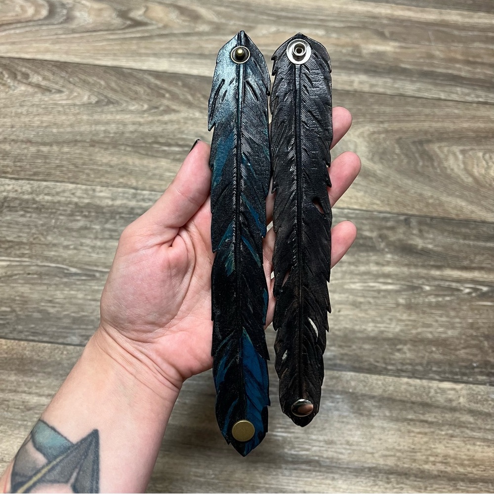 Handmade Leather Feather Bracelet.
